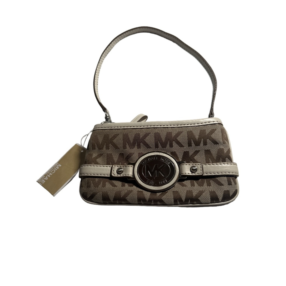 MICHAEL MICHAEL KORS Brown Jacquard Leather Trim Wristlet